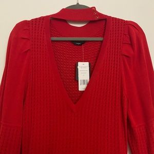 BEBE RED POINTELLE LONG-SLEEVED DRESS, NEVER WORN WITH TAGS